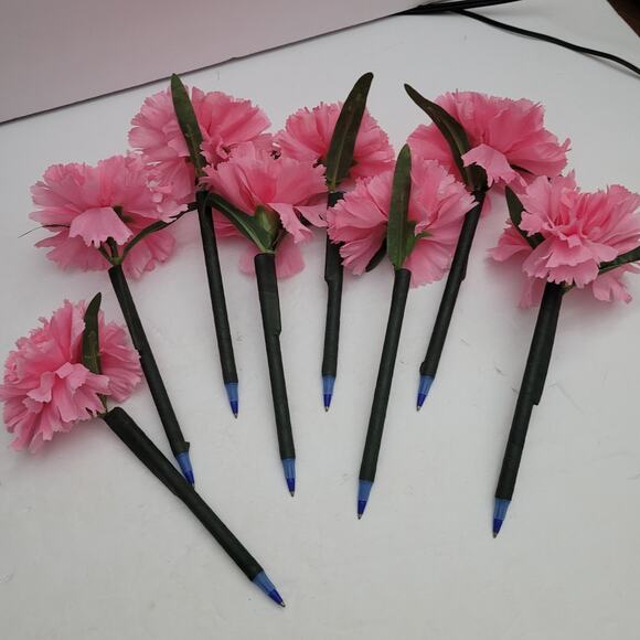 Pink Carnation Pen Flowers in Mason Jar with Ribbon - Picture 3 of 6